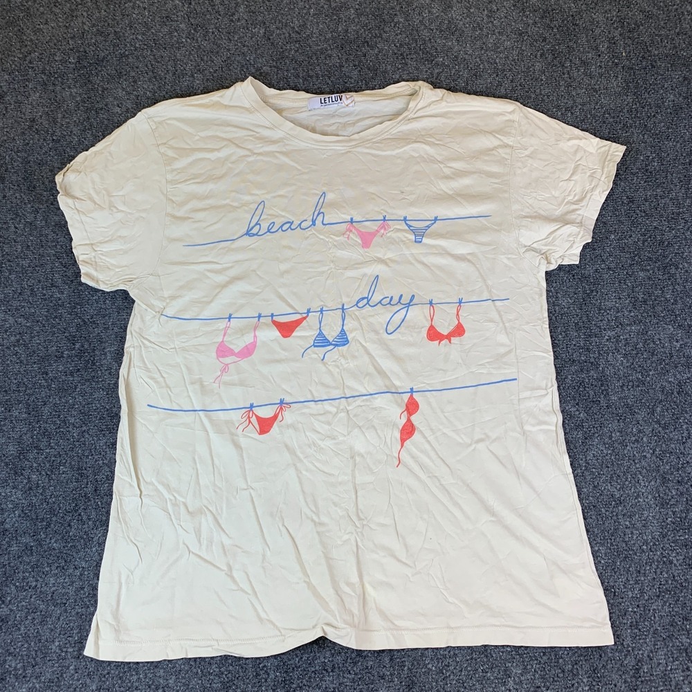Anthropologie Letluv Beach Day T-Shirt Womens XL Beige Good Bikini Graphic Tee